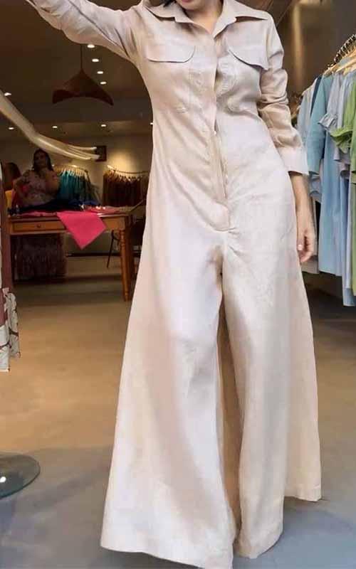 Women's Lapel Solid Color Loose Jumpsuit