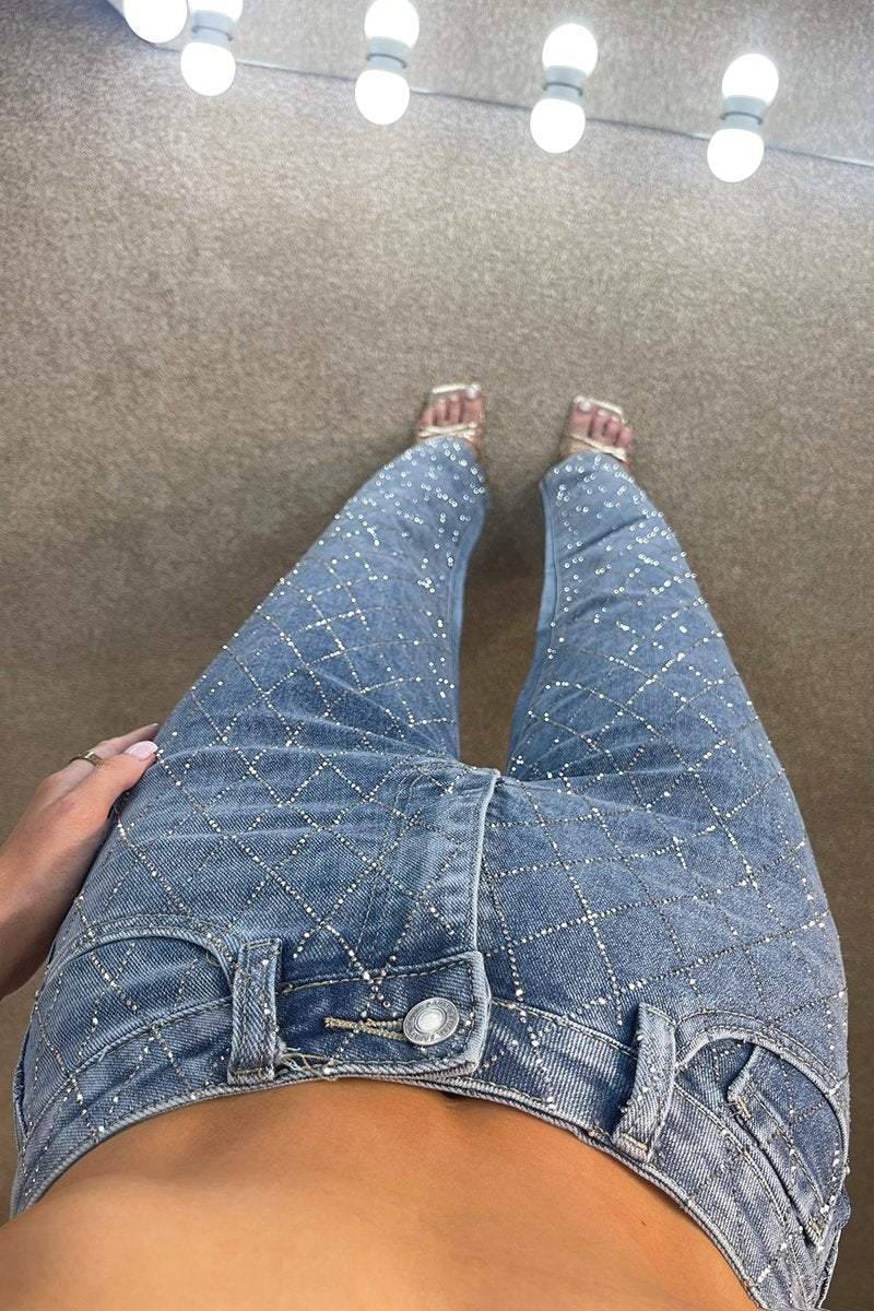 Women's Elegant And Fashionable Diamond Denim Trousers