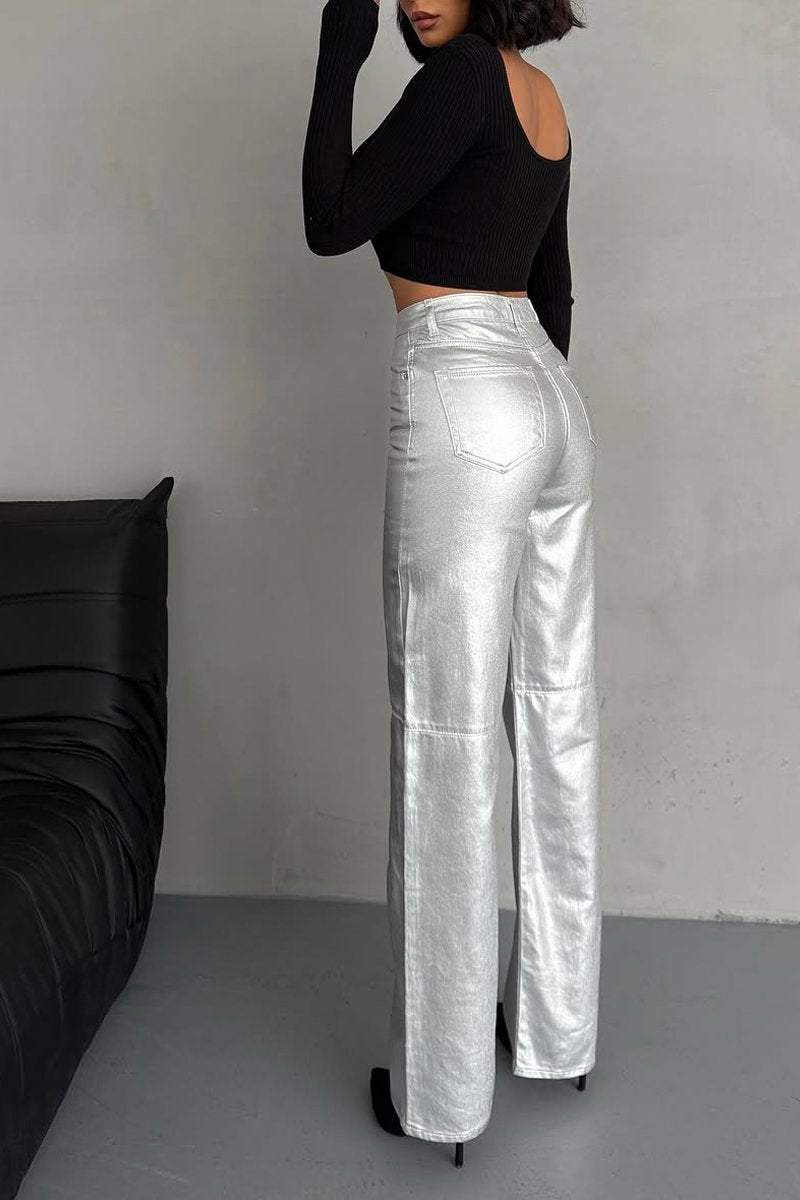 Women's Fashion Metallic Coated Jeans