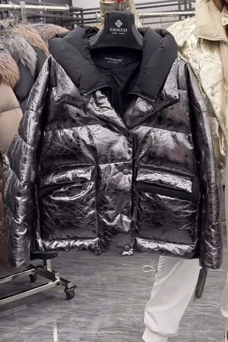 Women's Casual Hooded Shiny Jacket