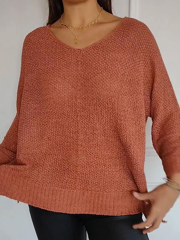 Women's V-neck Knitted Long-sleeved Top