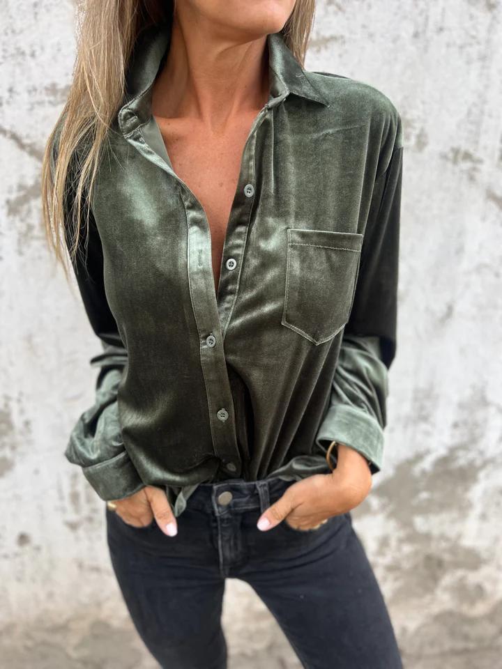 Casual Lapel Single-breasted Gold Velvet Shirt