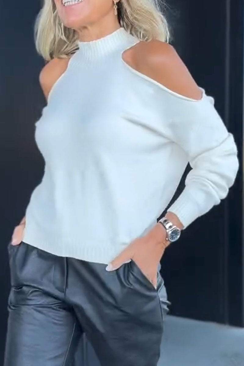 Women's Casual Solid Color Off-shoulder Pullover Sweater