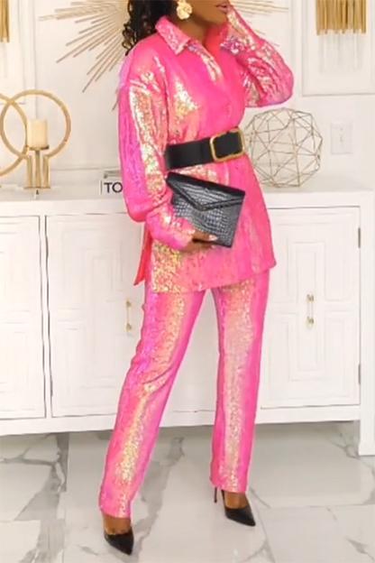 Women's Fashion Solid Color Shiny Two Piece Suit