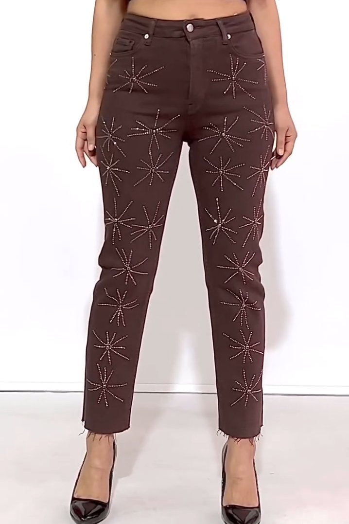 Women's Casual Fireworks Pattern Rhinestone Skinny Jeans