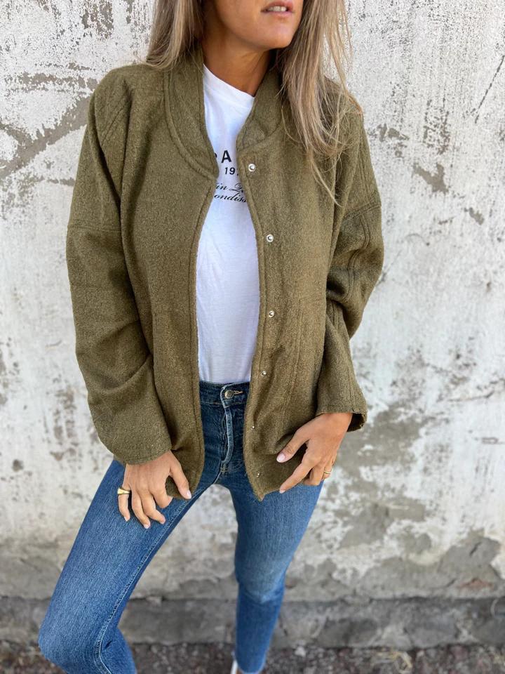 Casual Round Neck Single Breasted Jacket