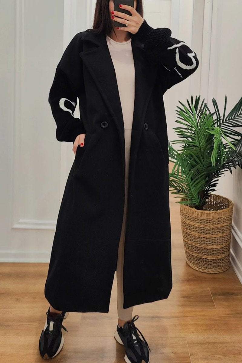 Women's Lapel Knitted Patchwork Trench Coat