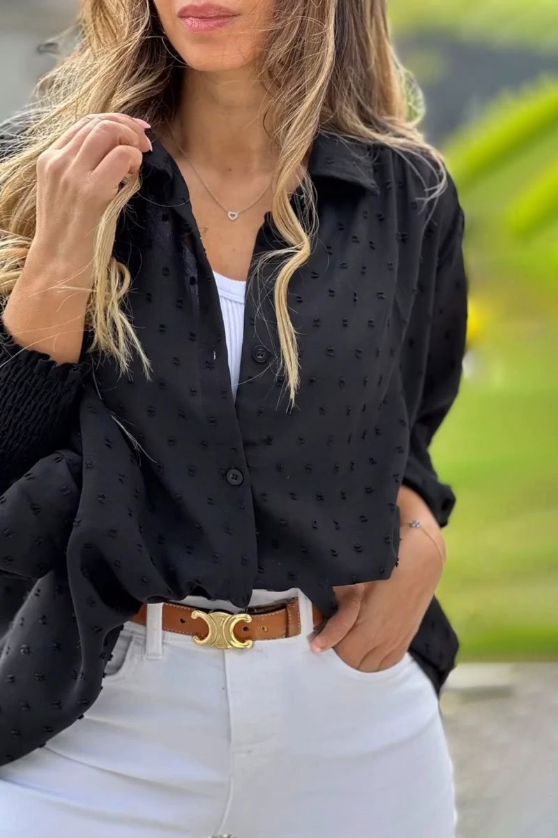 Women's Casual Loose Jacquard Polka Dot Shirt