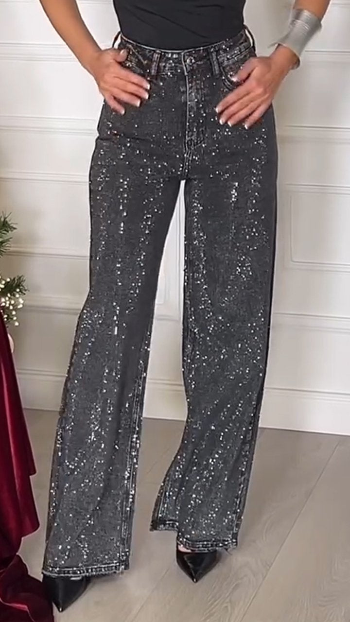 Women's Casual Comfortable Rhinestone Straight Trousers