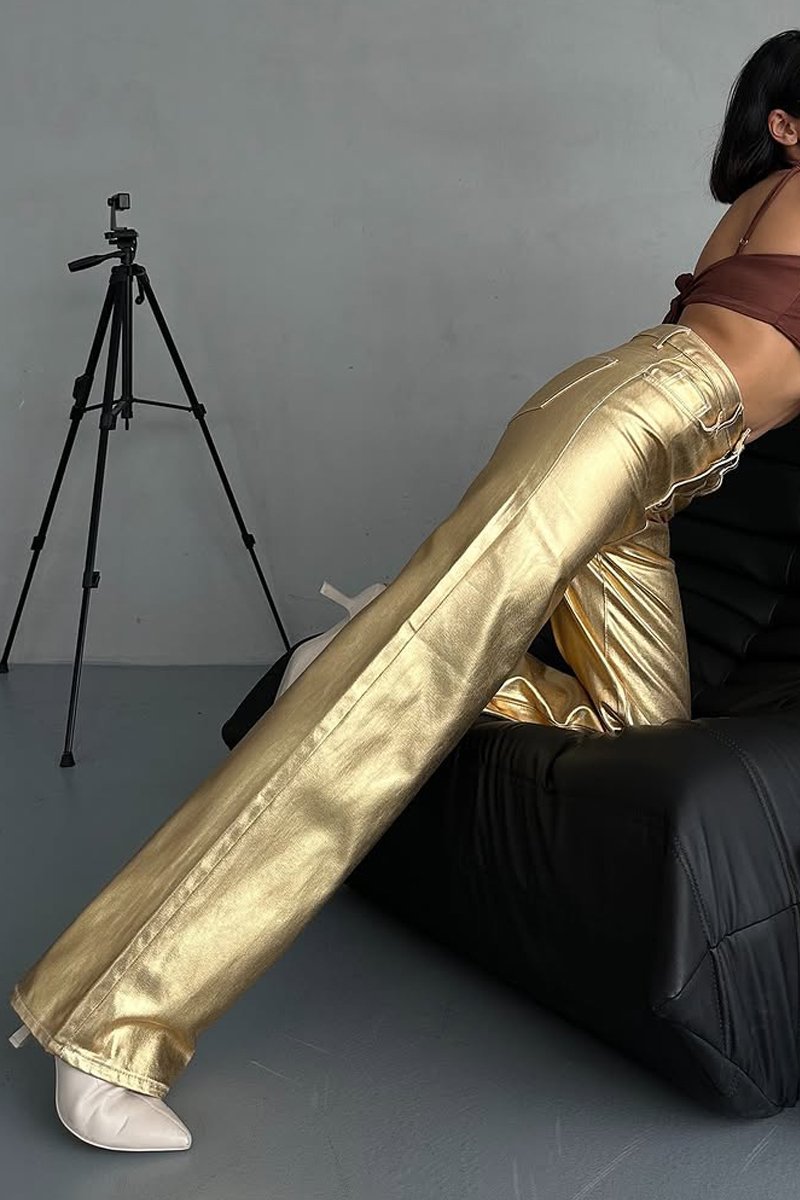 Women's Fashion Metallic Coated Jeans