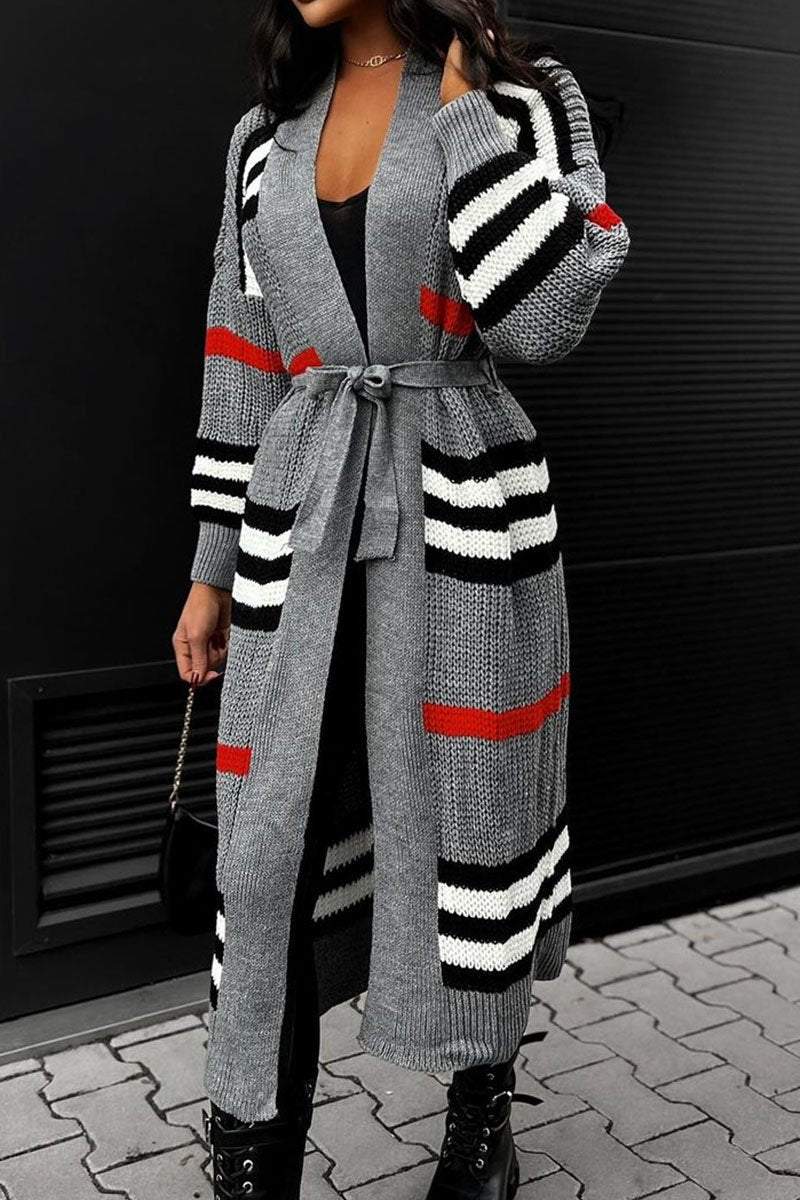 Casual Striped Long Sleeve Sweater Coat