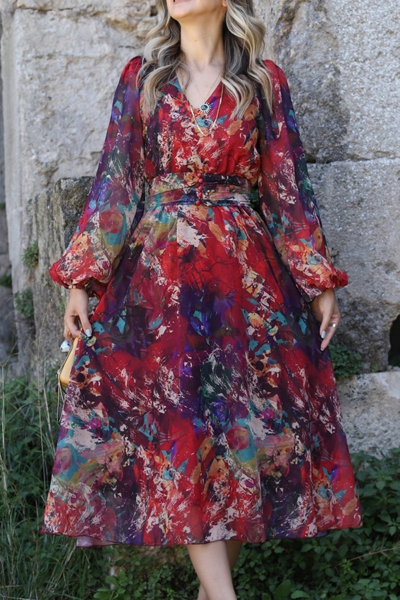 Women's Casual Marble Print Long Sleeve Dress