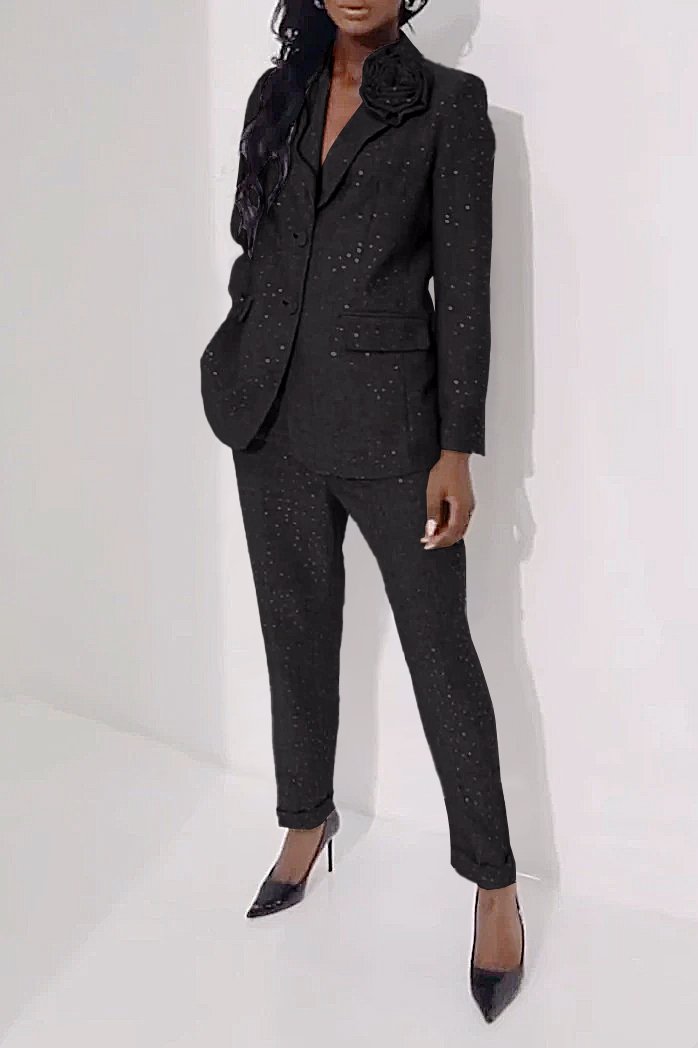 Women's Casual Sequined Shiny Slim Pants Two-piece Suit