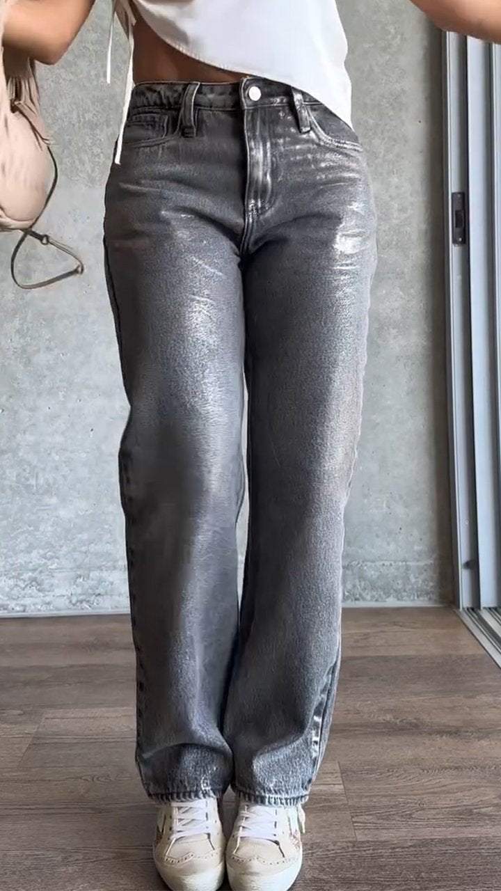 Women's Silver-stamped Casual Straight Jeans