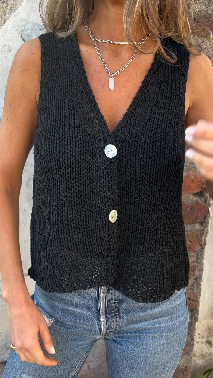 Women's V-neck Button Knitted Vest