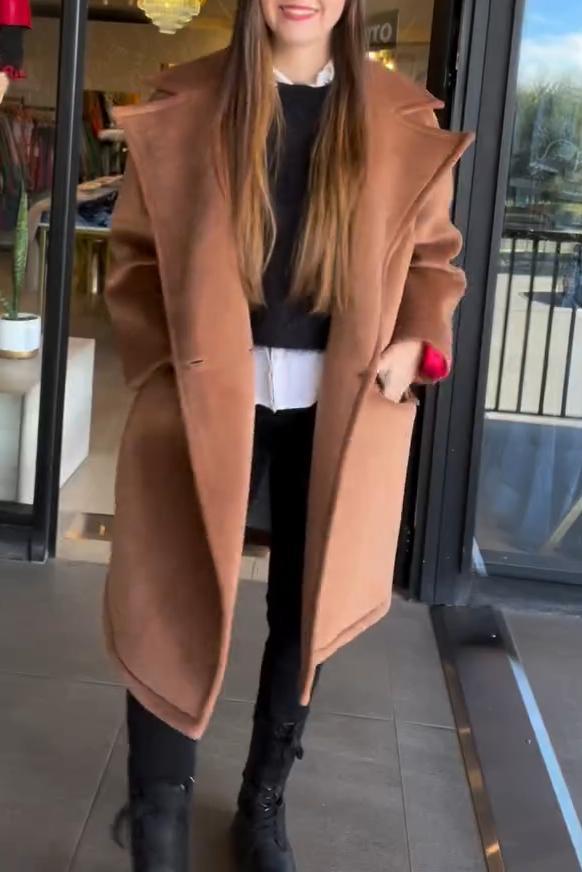 Women's Solid Color Warm Lapel Glossy Coat