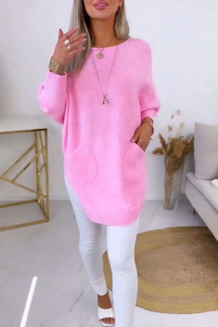 Women's Casual Solid Color Round Neck Irregular Hem Sweater