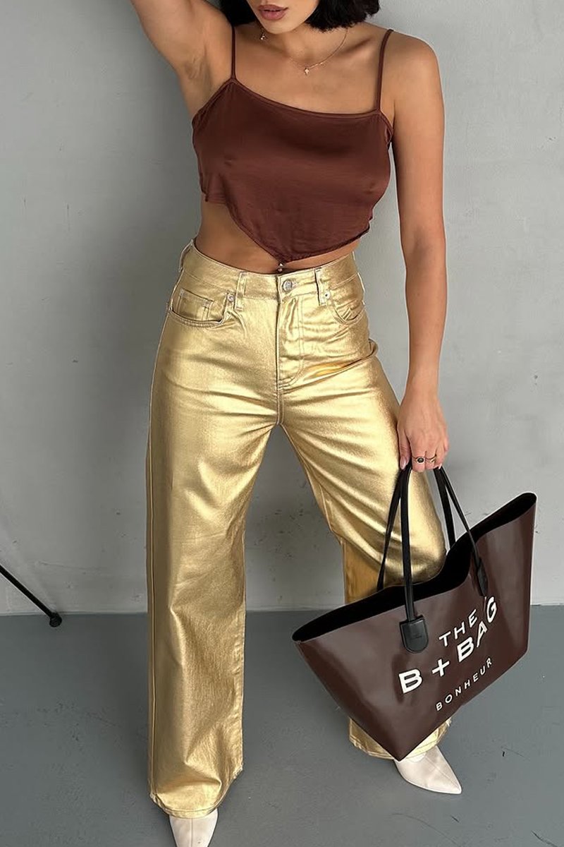 Women's Fashion Metallic Coated Jeans