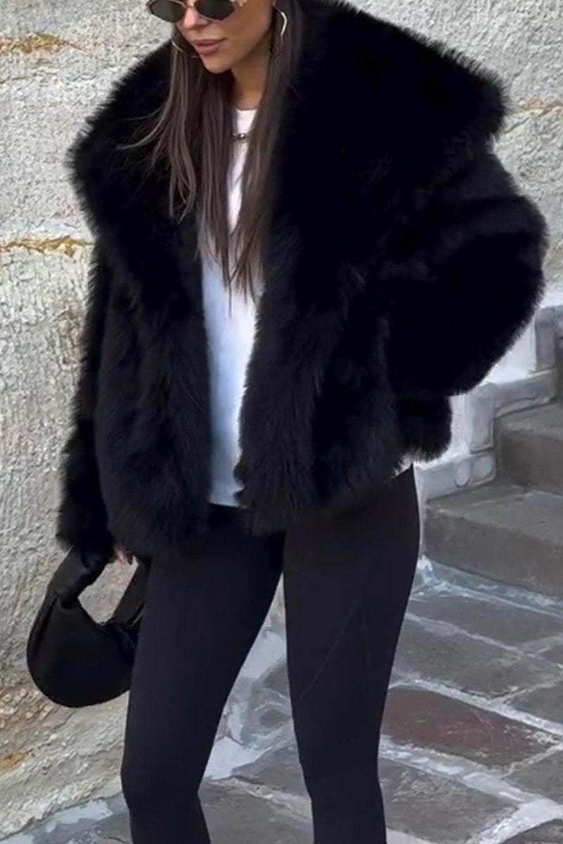 Women's Fashion Lapel Solid Color Faux Fur Winter Coat