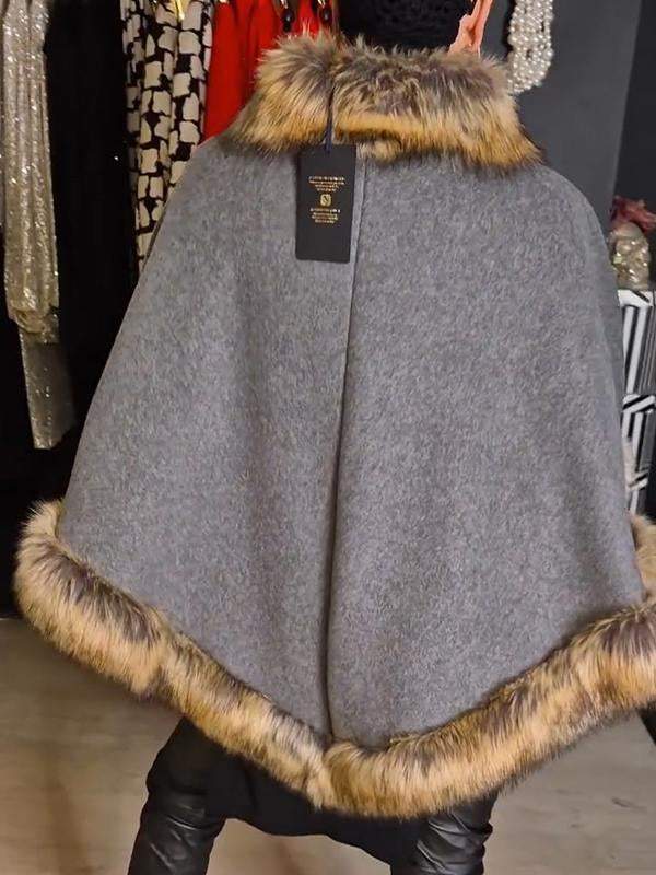 Women's Round Neck Woolen Warm Cape Coat