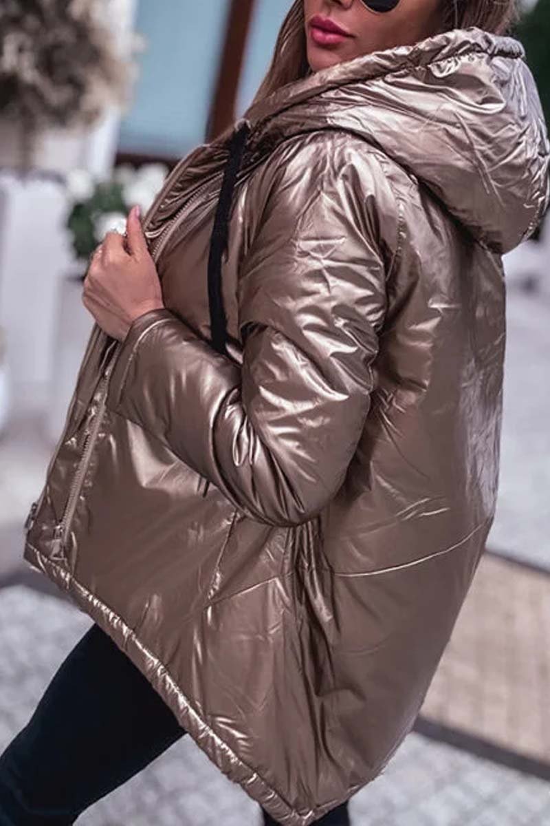 Women's Fashionable Glossy Hooded Jacket