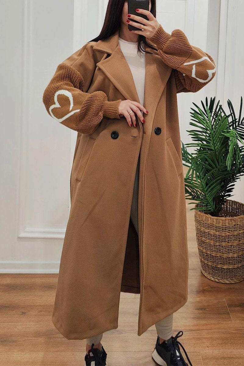 Women's Lapel Knitted Patchwork Trench Coat