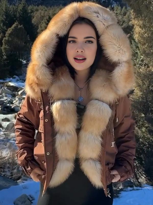 Women's Fur Hooded Fashionable Cotton Coat