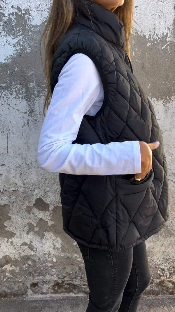 Ladies Winter All with Solid Color Casual Vest Coat