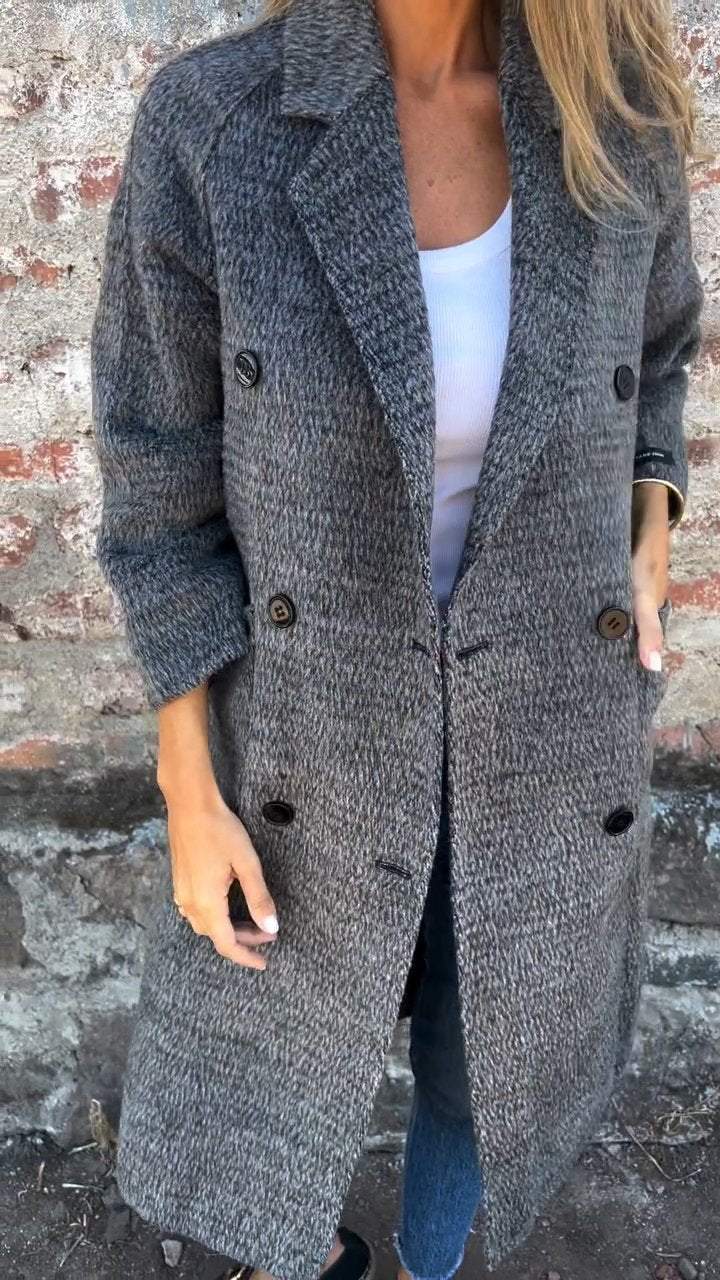 Ladies Lapel Button Casual Long Coat