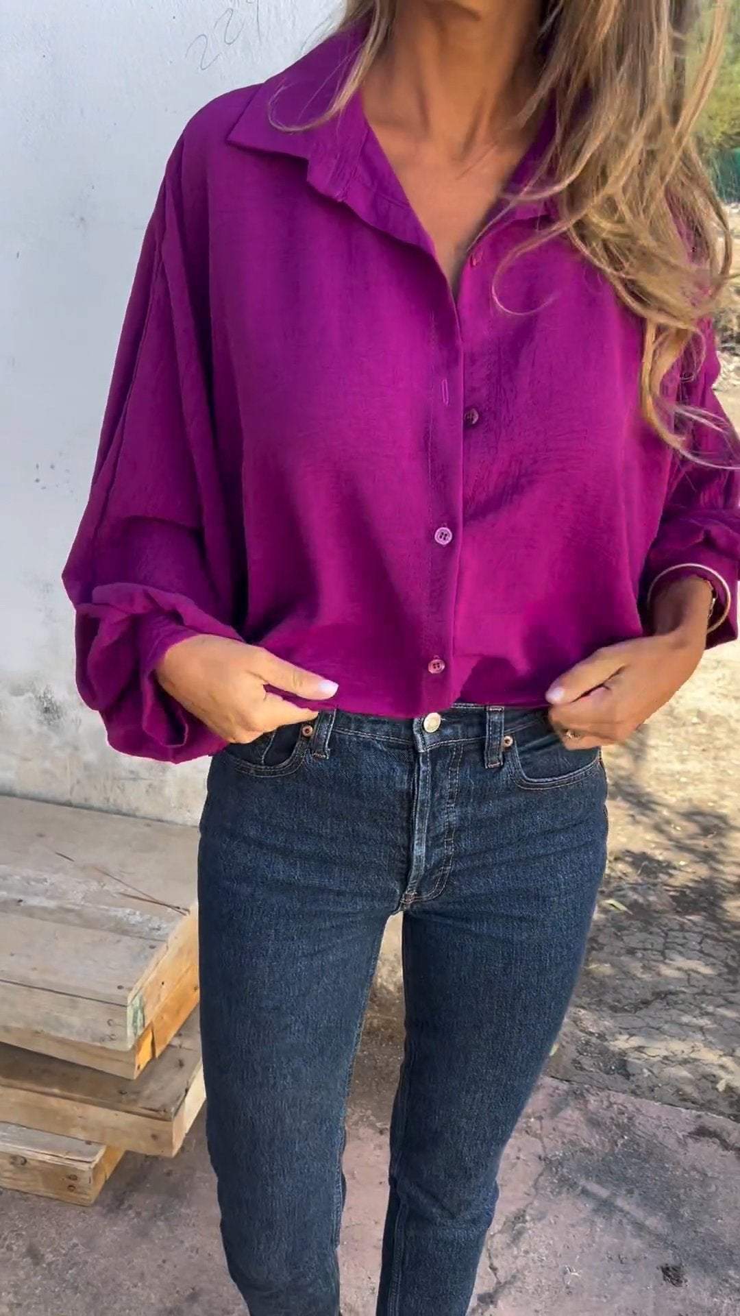 Women's Lapel Single Breasted Solid Color Shirt