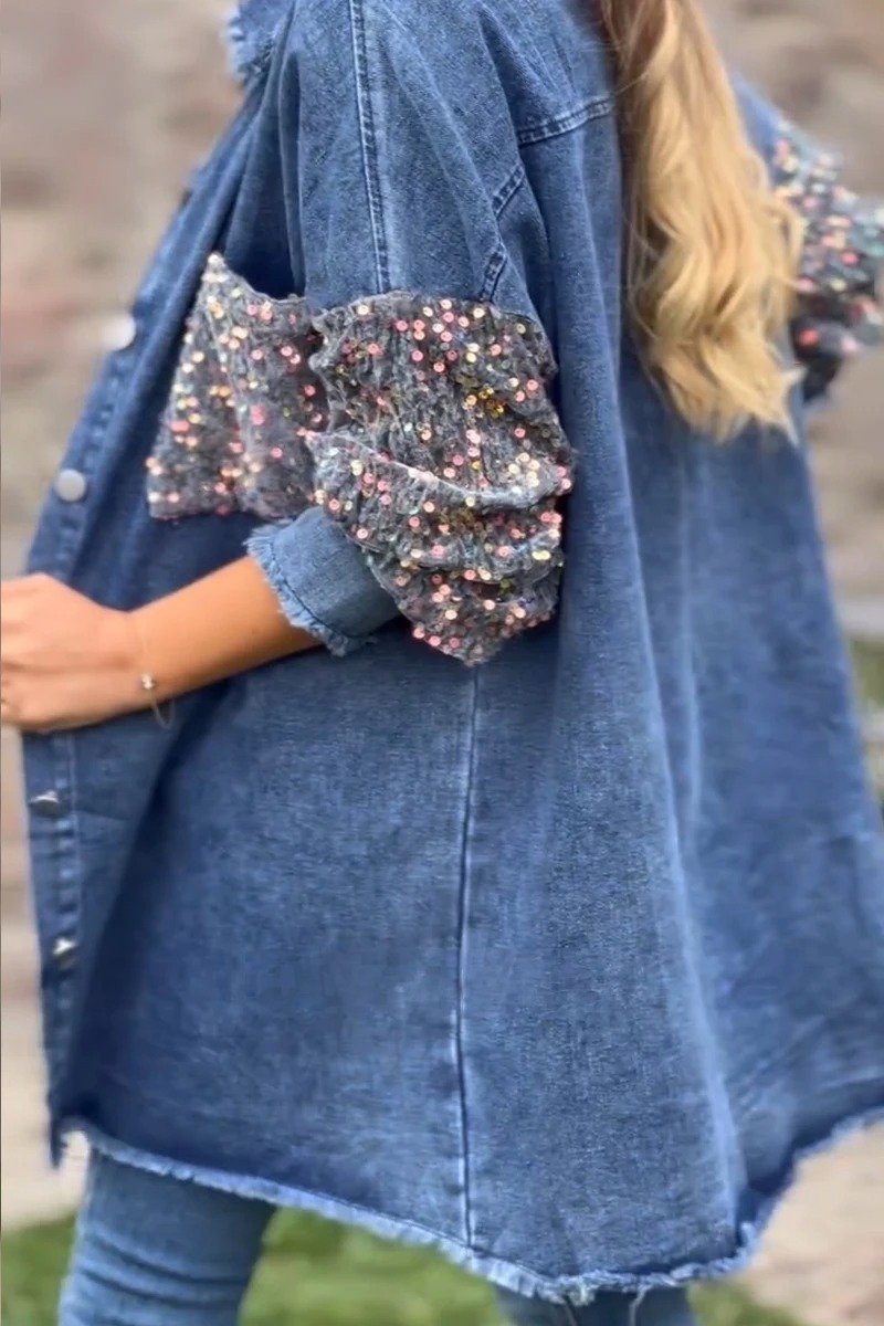 Women's Fashion Sequin Patchwork Denim Jacket