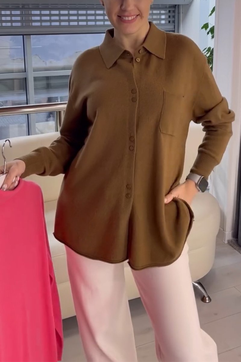 Women's Casual Lapel Solid Color Long-sleeved Shirt