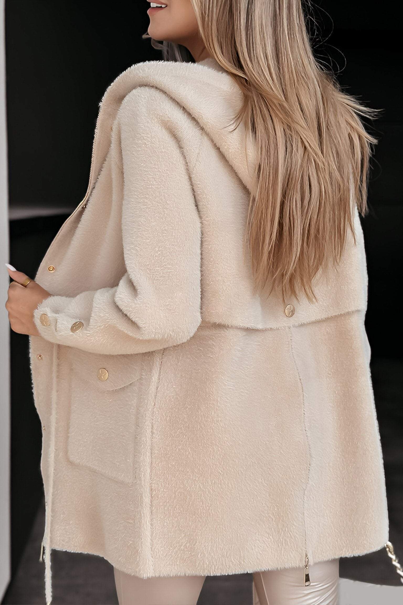 Women's Hooded Long-sleeved Fur Casual Coat