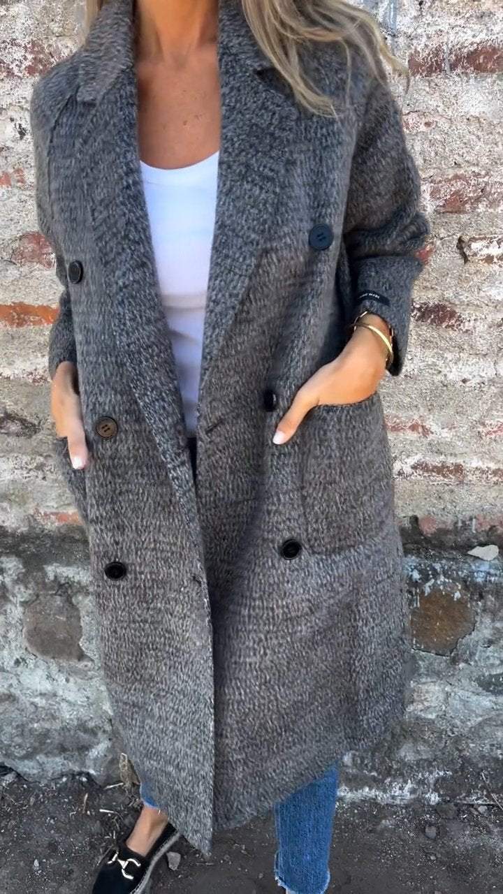 Ladies Lapel Button Casual Long Coat