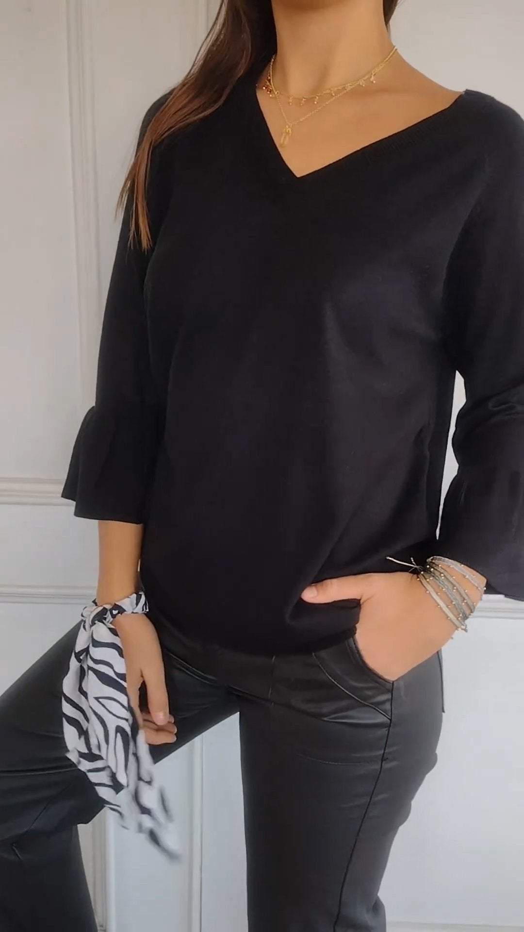 Casual V-neck Bell Sleeve Top