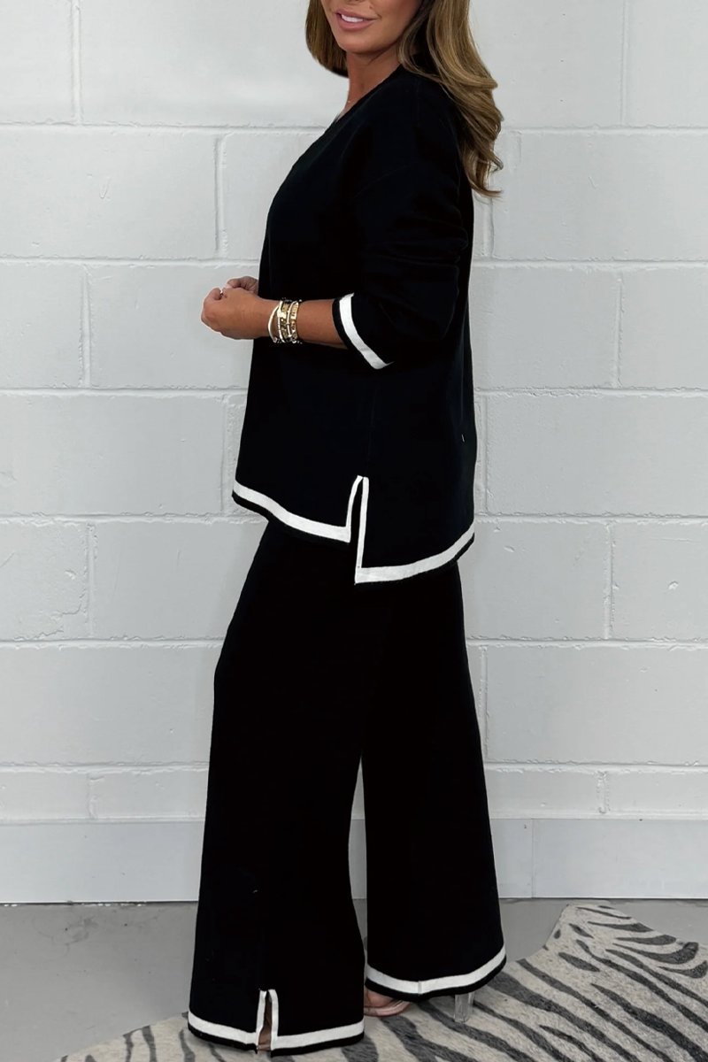 Women's V-Neck Soft Knit Border Edge Trouser Co-Ord