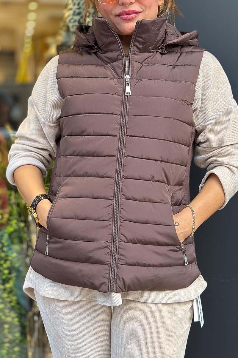 Women's casual patchwork knitted hooded sleeveless jacket