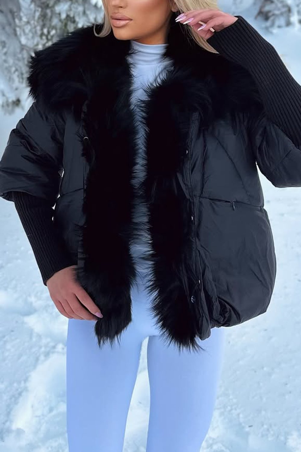 Women's Casual Solid Color Warm Large Fur Collar Cotton Coat