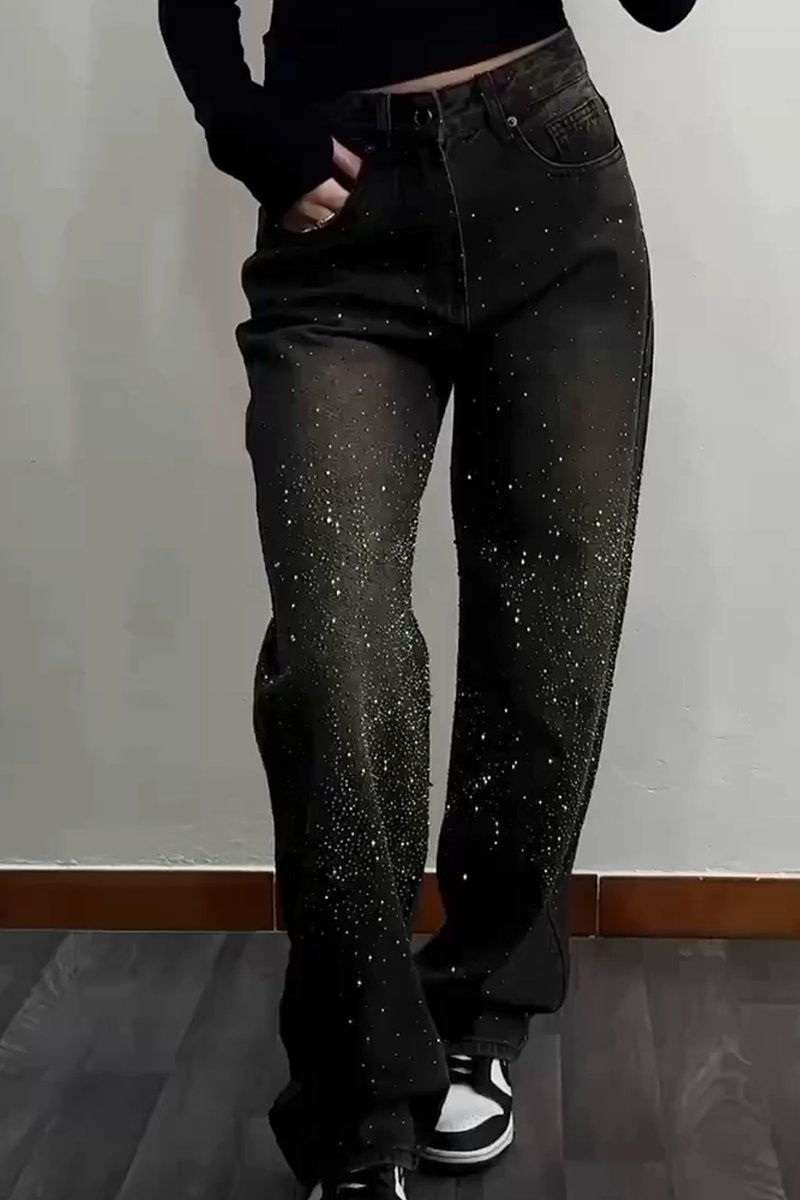 Women's Casual Fallen Starry Sky Denim Wide Leg Pants