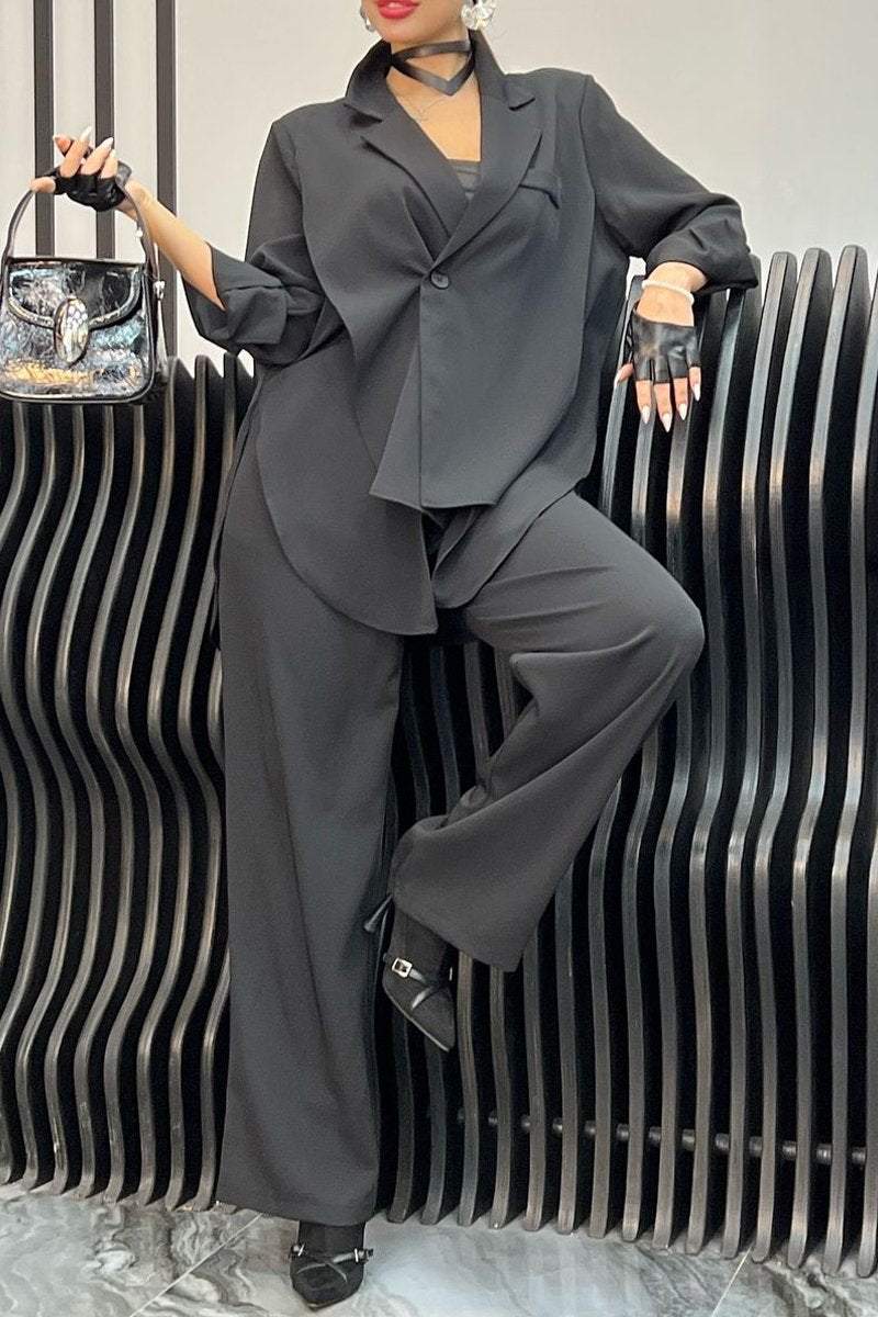 Women Casual Style Solid Color Suit Jacket Pant Suit