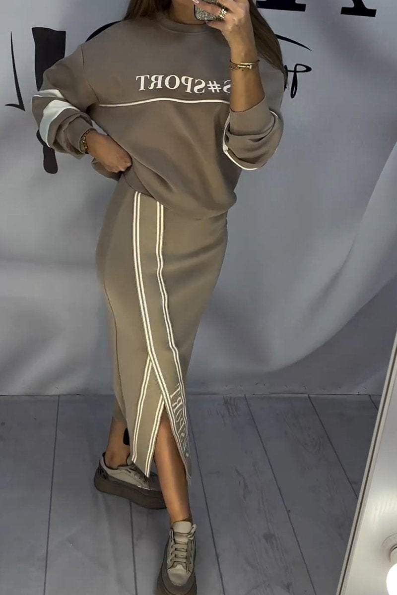 Women's Round Neck Long Sleeve Casual Sweater Dress Suit