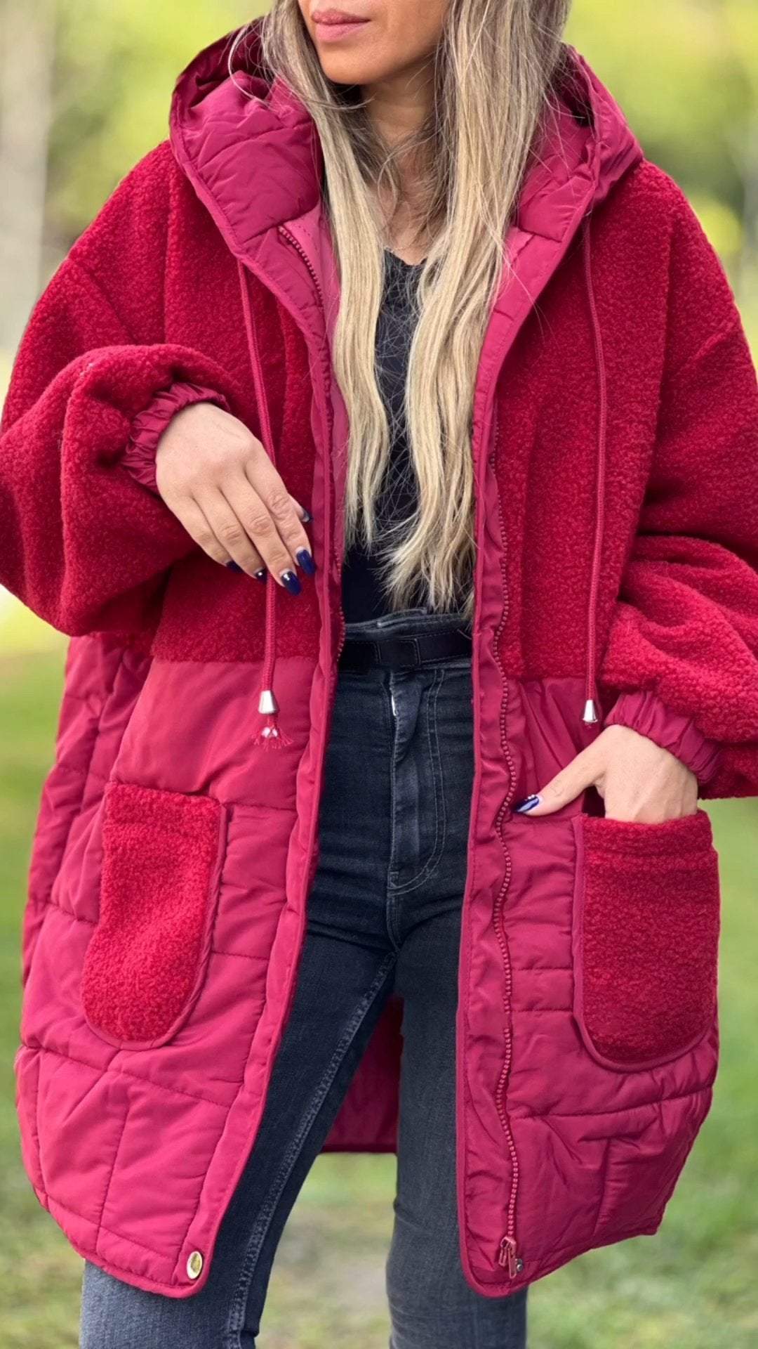 Women's Hooded Long-sleeved Fur Patchwork Casual Coat