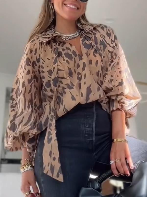 Women's Lapel Leopard Print Casual Loose Top