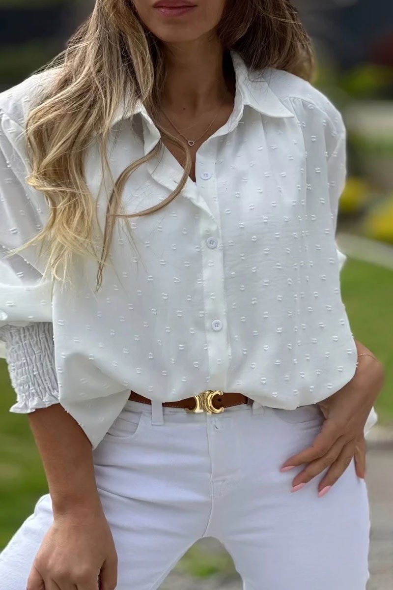 Women's Casual Loose Jacquard Polka Dot Shirt