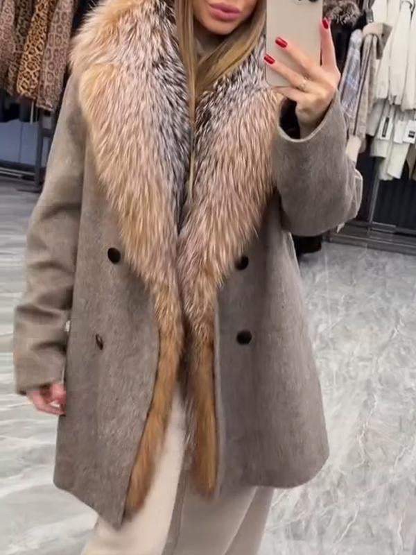 Women's Lapel Fur Splicing Warm Coat