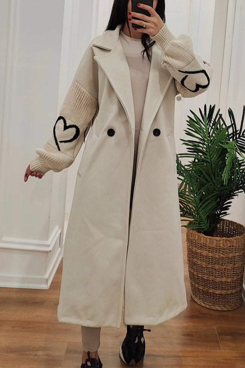 Women's Lapel Knitted Patchwork Trench Coat