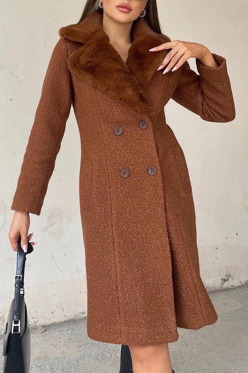 Women's Casual Warm Fur Collar Lapel Mid-length Coat