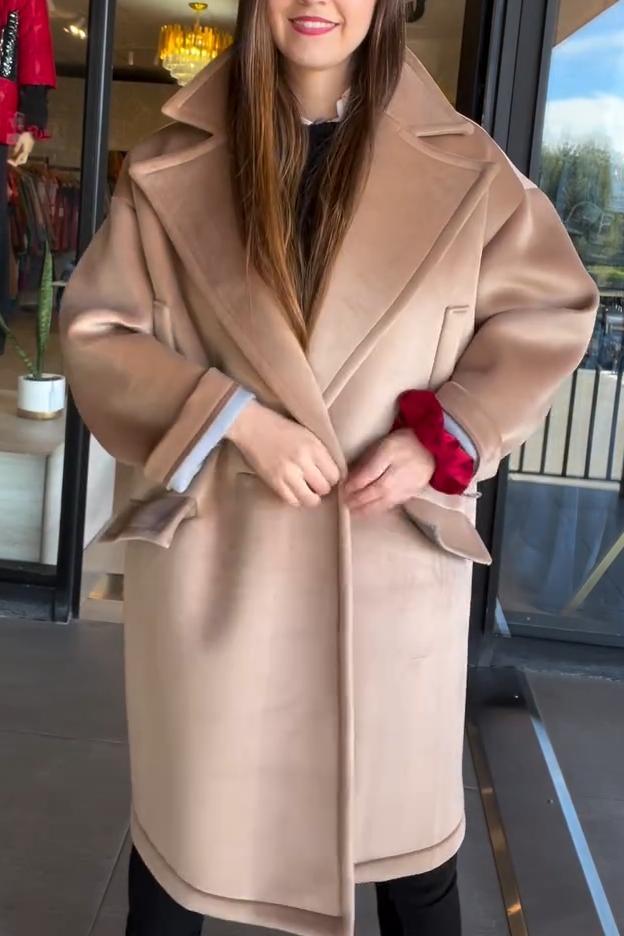 Women's Solid Color Warm Lapel Glossy Coat