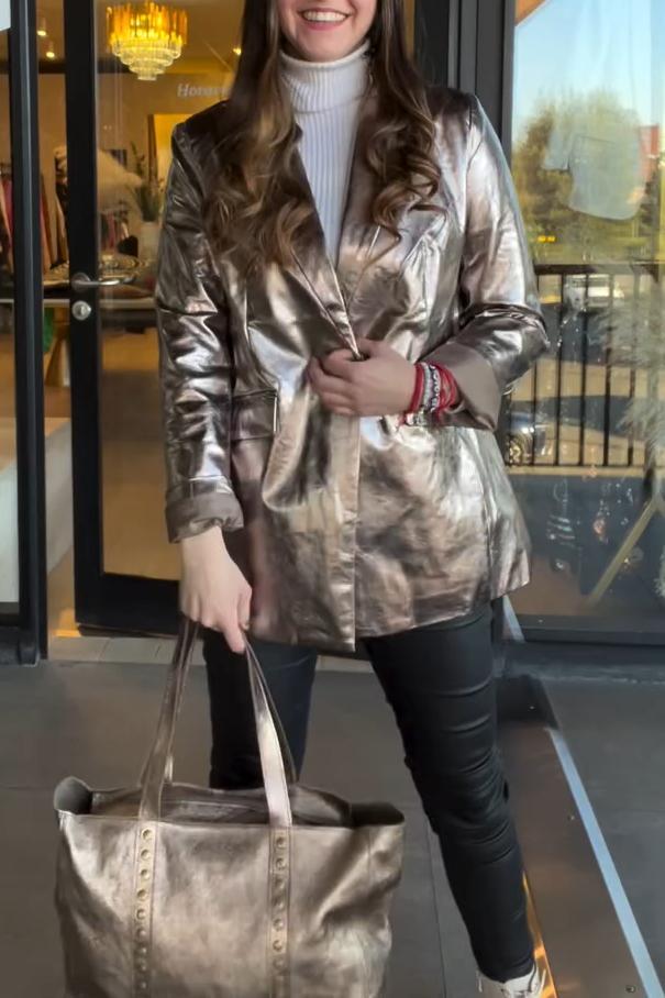 Women's Casual Fashion Metallic Luster Lapel Coat