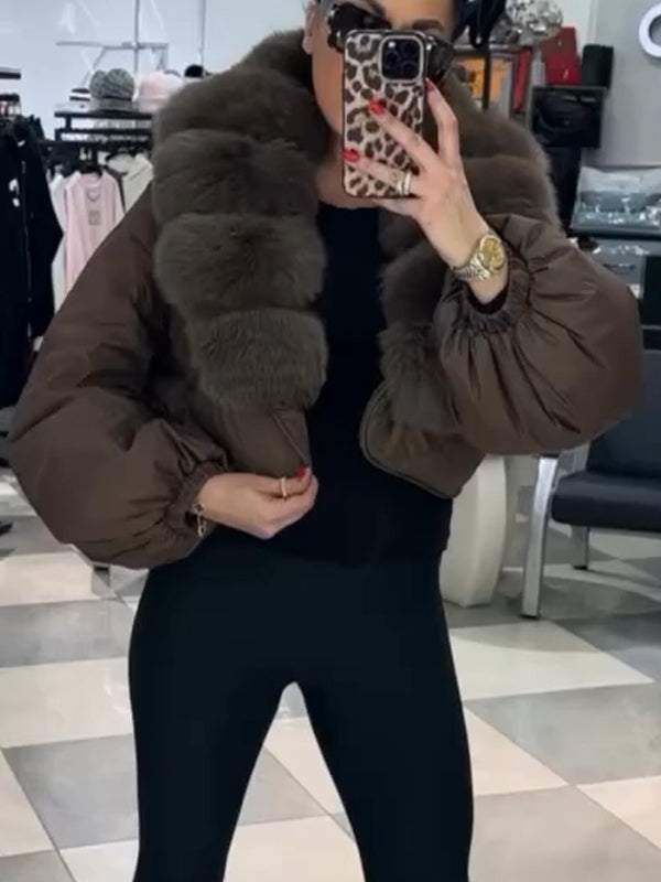 Women's Fur Hooded Short Fashionable Cotton Coat